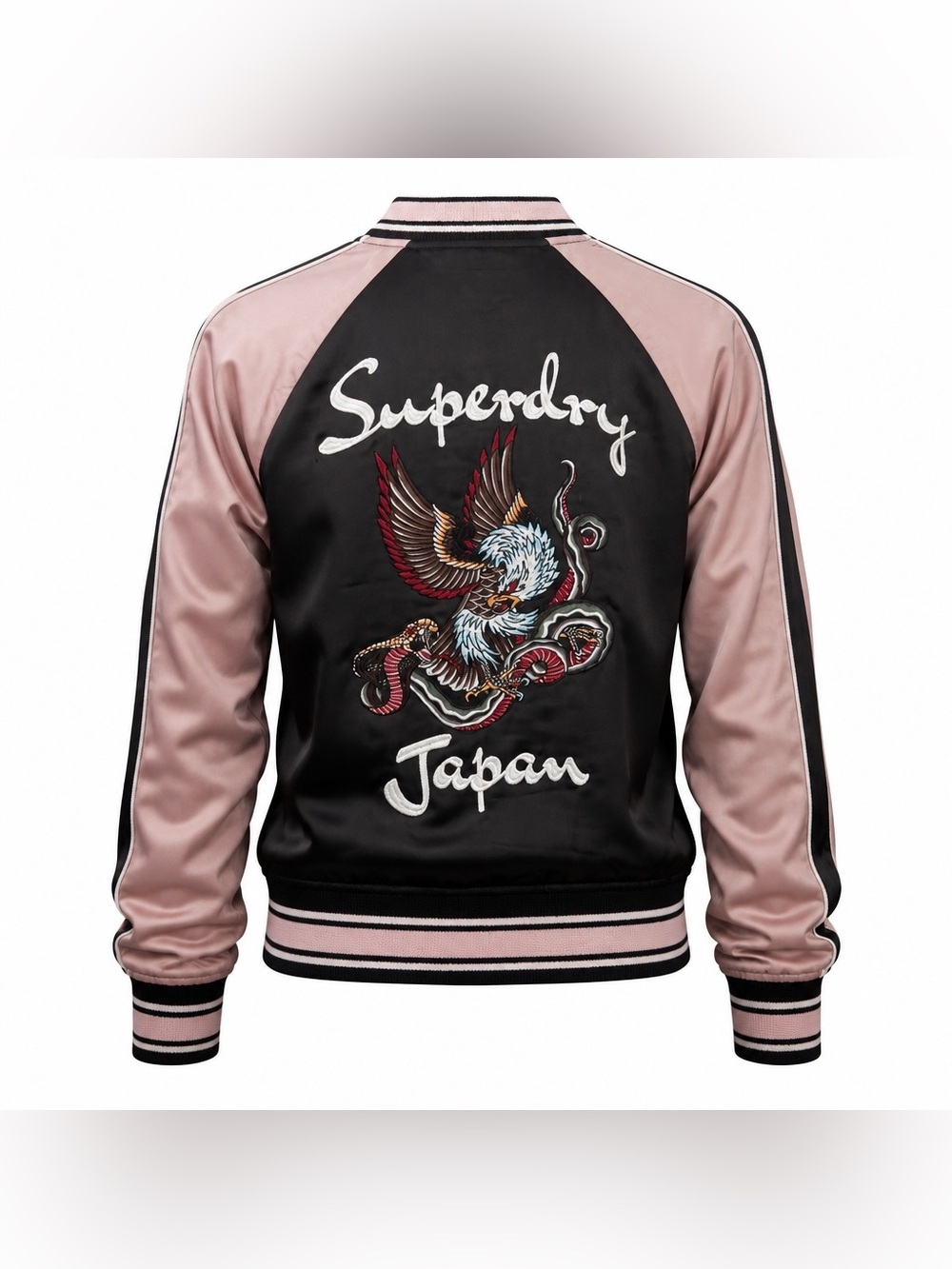 ✨RARE NWT Superdry Sukajan Embroidered Bomber Jacket Eagle Snake Satin Pink✨
